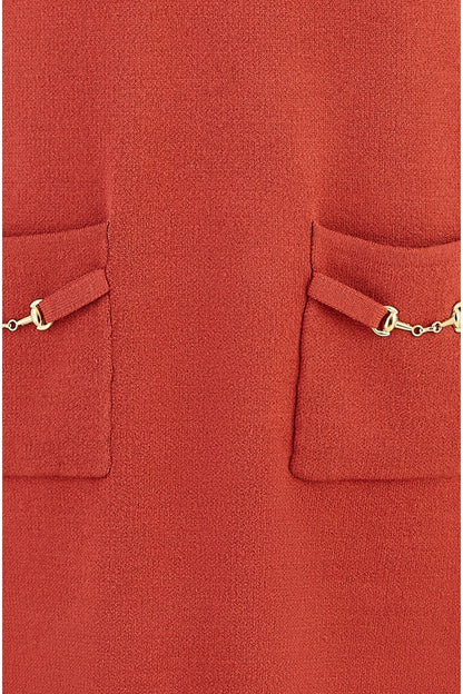 Yumi Burnt Orange Knitted Tunic Dress With Gold Hardware Details