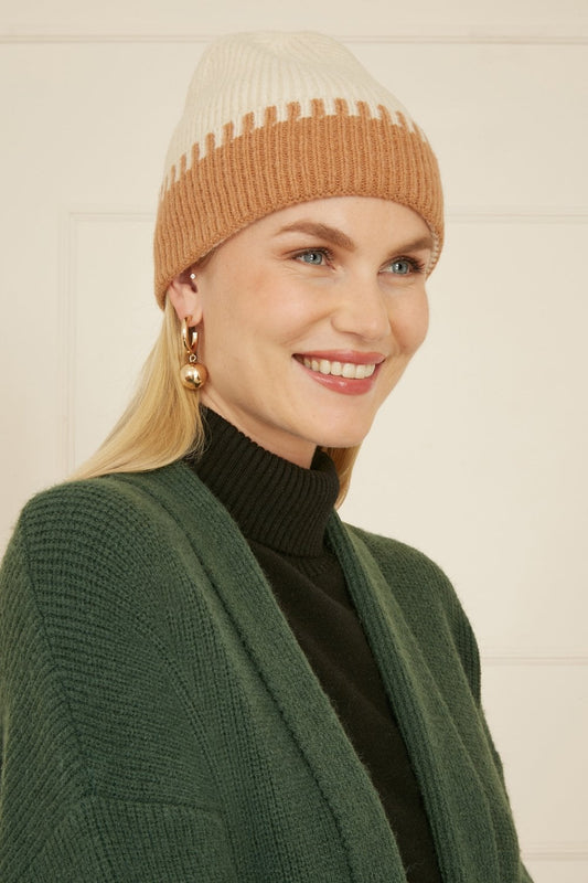 Yumi Camel Two Tone Ribbed Beanie