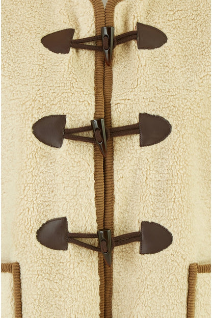 Yumi Cream Borg Gilet With Faux Leather Button Details