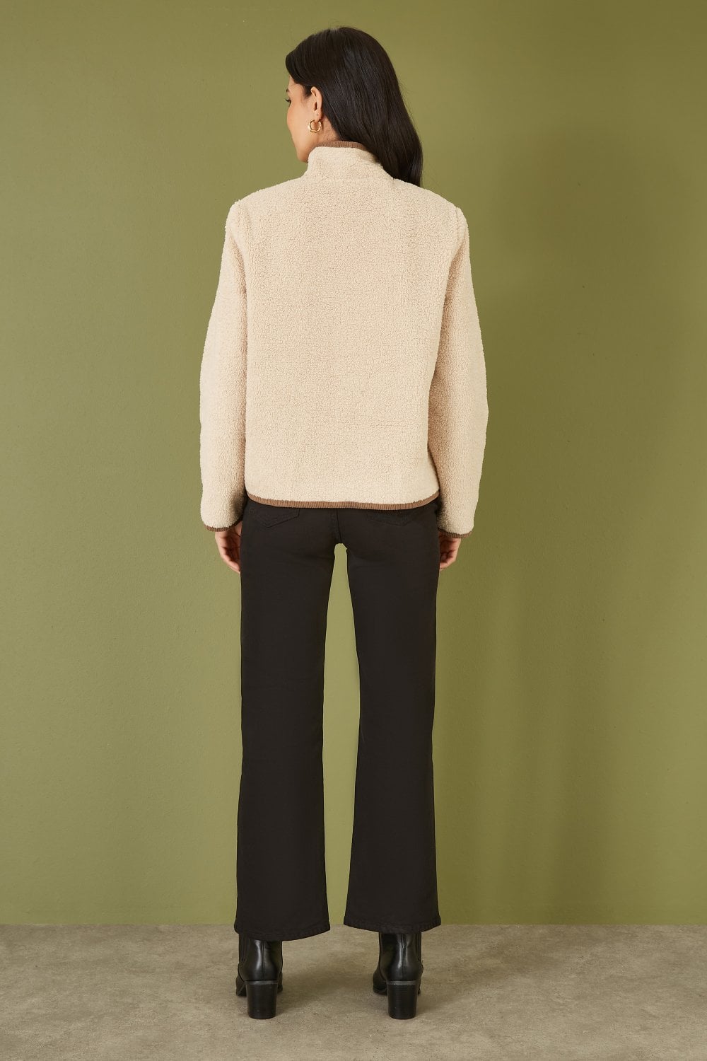 Yumi Cream Borg Jacket With Faux Leather Button Details