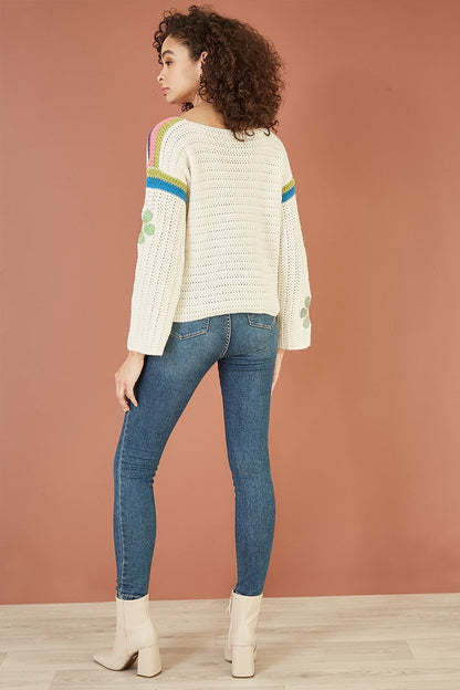 Yumi Cream Crochet Flower Jumper