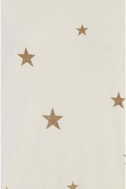 Yumi Cream Gold Foil Star Print Relaxed Fit Jumper