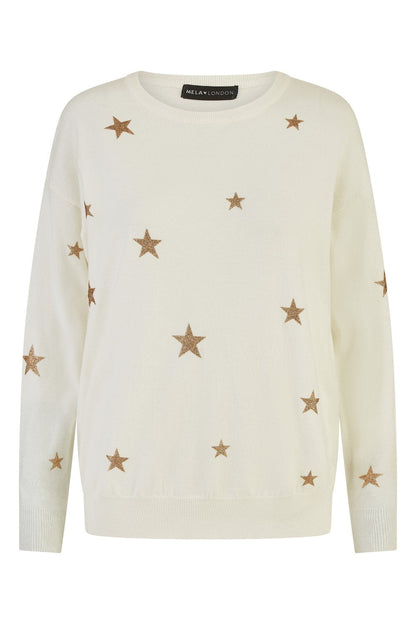 Yumi Cream Gold Foil Star Print Relaxed Fit Jumper