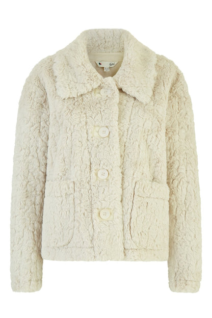 Yumi Cream Luxe Textured Faux Fur Jacket With Pockets