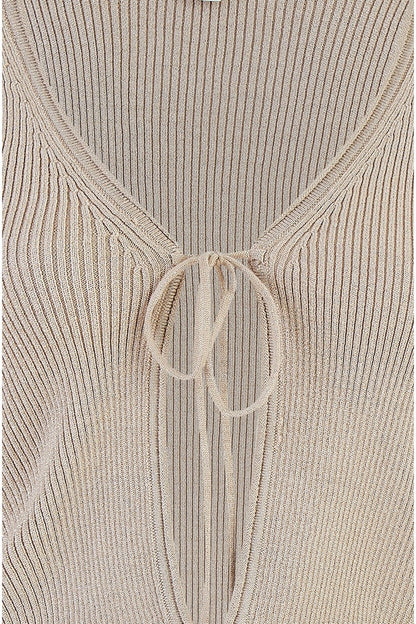 Yumi Gold Metallic Knitted Ribbed Tie Front Bolero