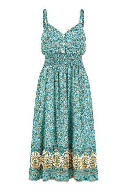 Yumi Green Border Floral Midi Sundress