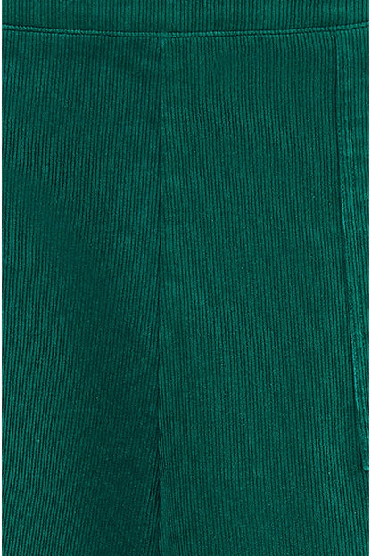 Yumi Green Cord Cropped Wide Leg Trousers With Pockets