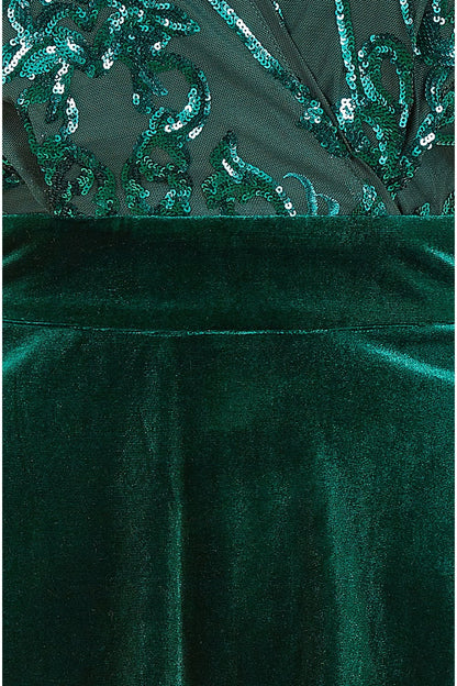 Yumi Green Embellished Velvet Wrap Skater Midi Dress