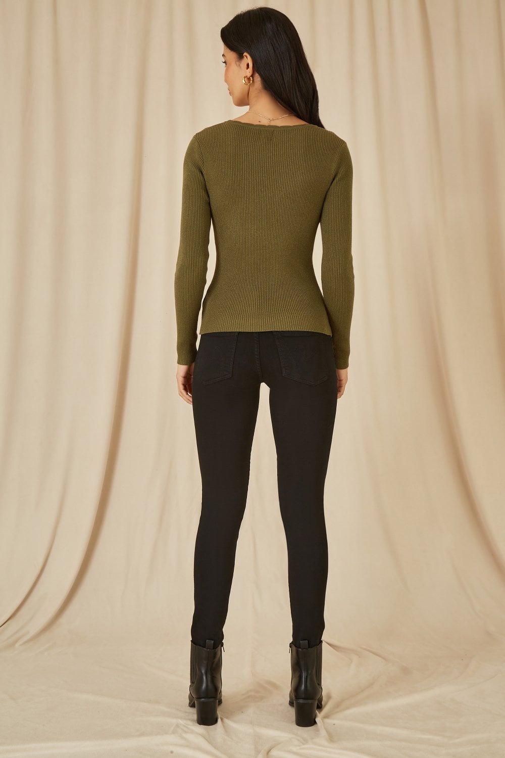 Yumi Green Metallic Knitted Ribbed Top