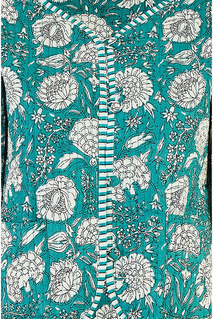 Yumi Green Patchwork Print Reversible Cotton Quilted Jacket