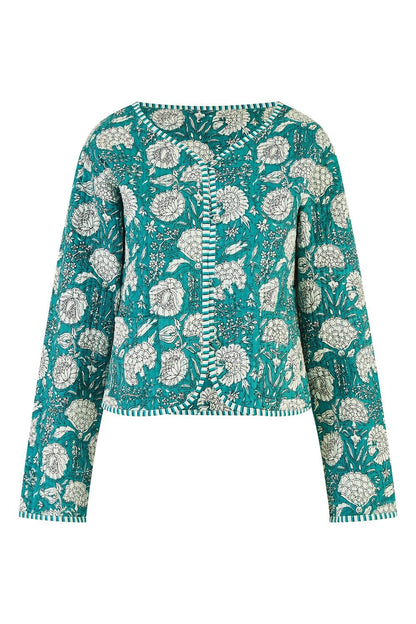 Yumi Green Patchwork Print Reversible Cotton Quilted Jacket