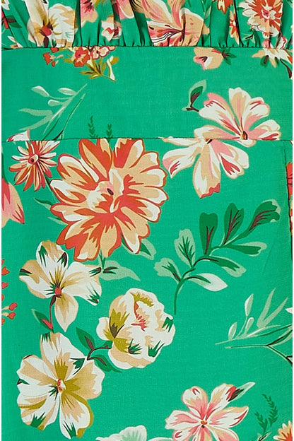 Yumi Green Recycled Floral Print Square Neck Maxi Dress With Split Hemline