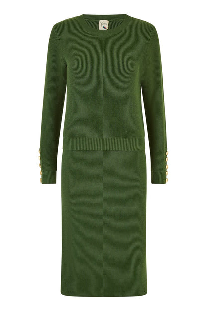 Yumi Green Rib Knitted Midi Column Skirt