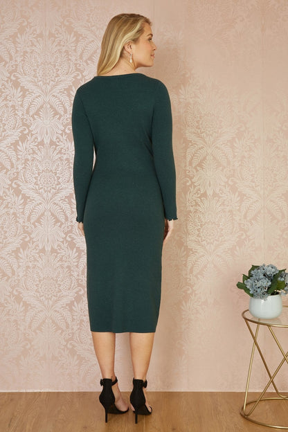 Yumi Green Sparkle Knit Midi Jumper Dress