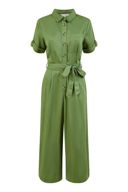 Yumi Green Twill Viscose Utility Jumpsuit