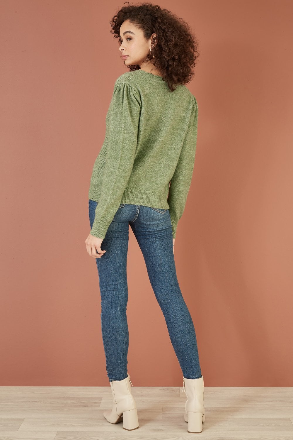 Yumi Green Twist Knit Button Up Cardigan