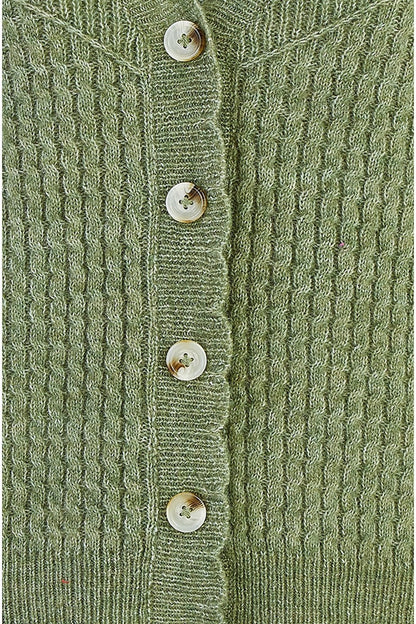 Yumi Green Twist Knit Button Up Cardigan