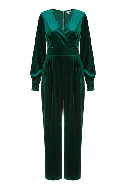 Yumi Green Velvet Long Sleeve Jumpsuit