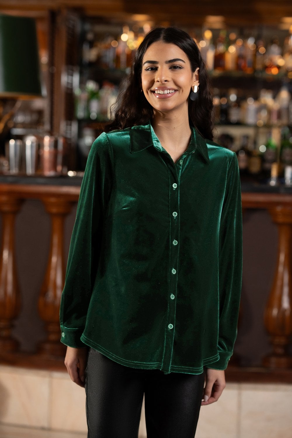 Yumi Green Velvet Relaxed Fit Shirt