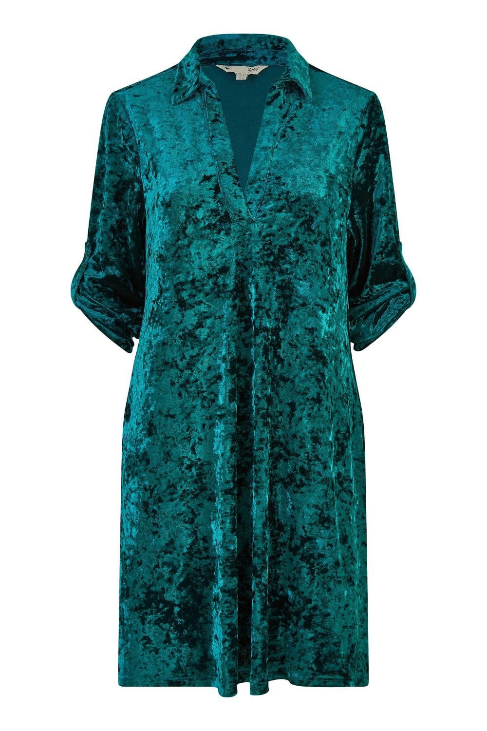 Yumi Green Velvet Tunic Dress With 3/4 Sleeves