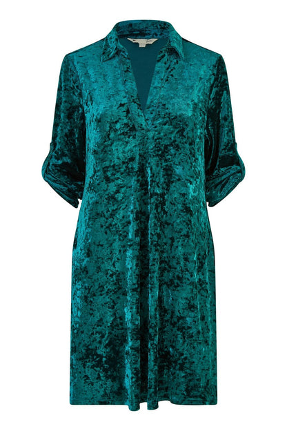 Yumi Green Velvet Tunic Dress With 3/4 Sleeves
