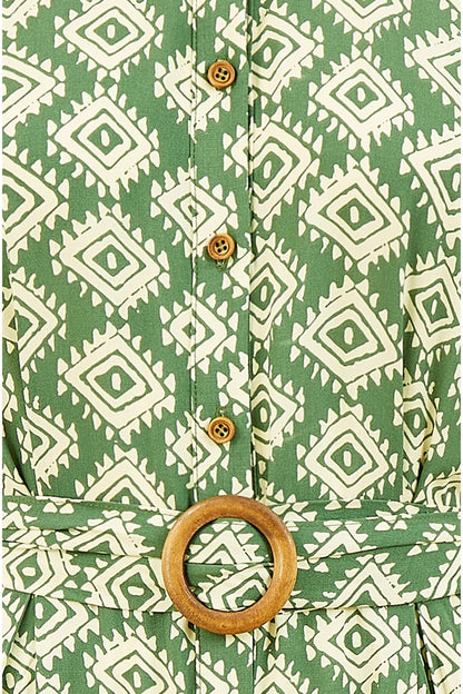 Yumi Green Viscose Midi Shirt Dress With Matching Belt