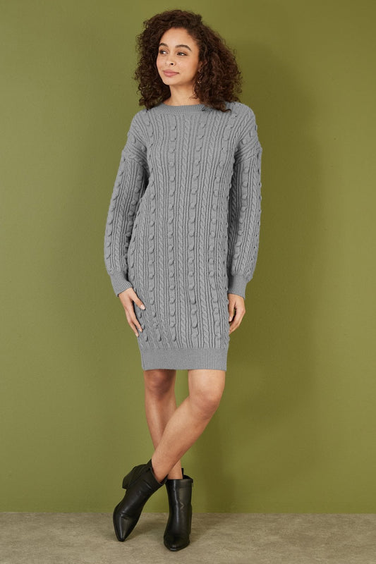 Yumi Grey Cable Knit Tunic Dress