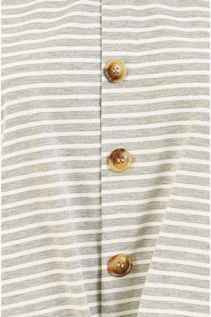 Yumi Grey Striped Jersey Button Detail Top