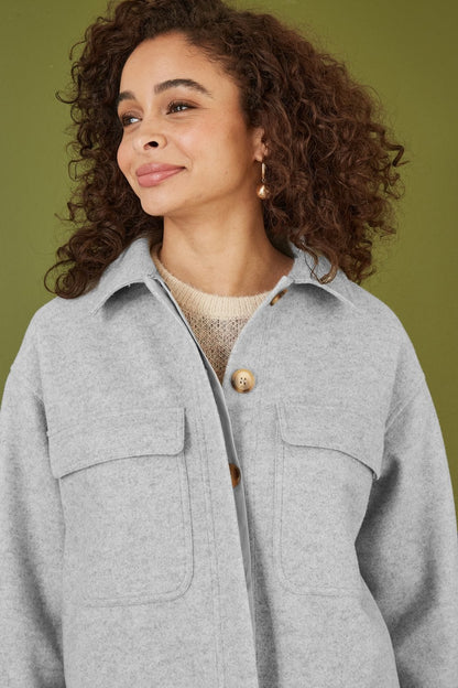Yumi Grey Woven Shacket With Oversize Pockets