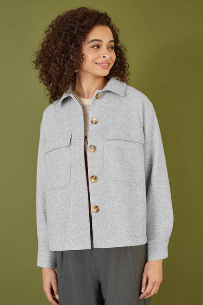 Yumi Grey Woven Shacket With Oversize Pockets
