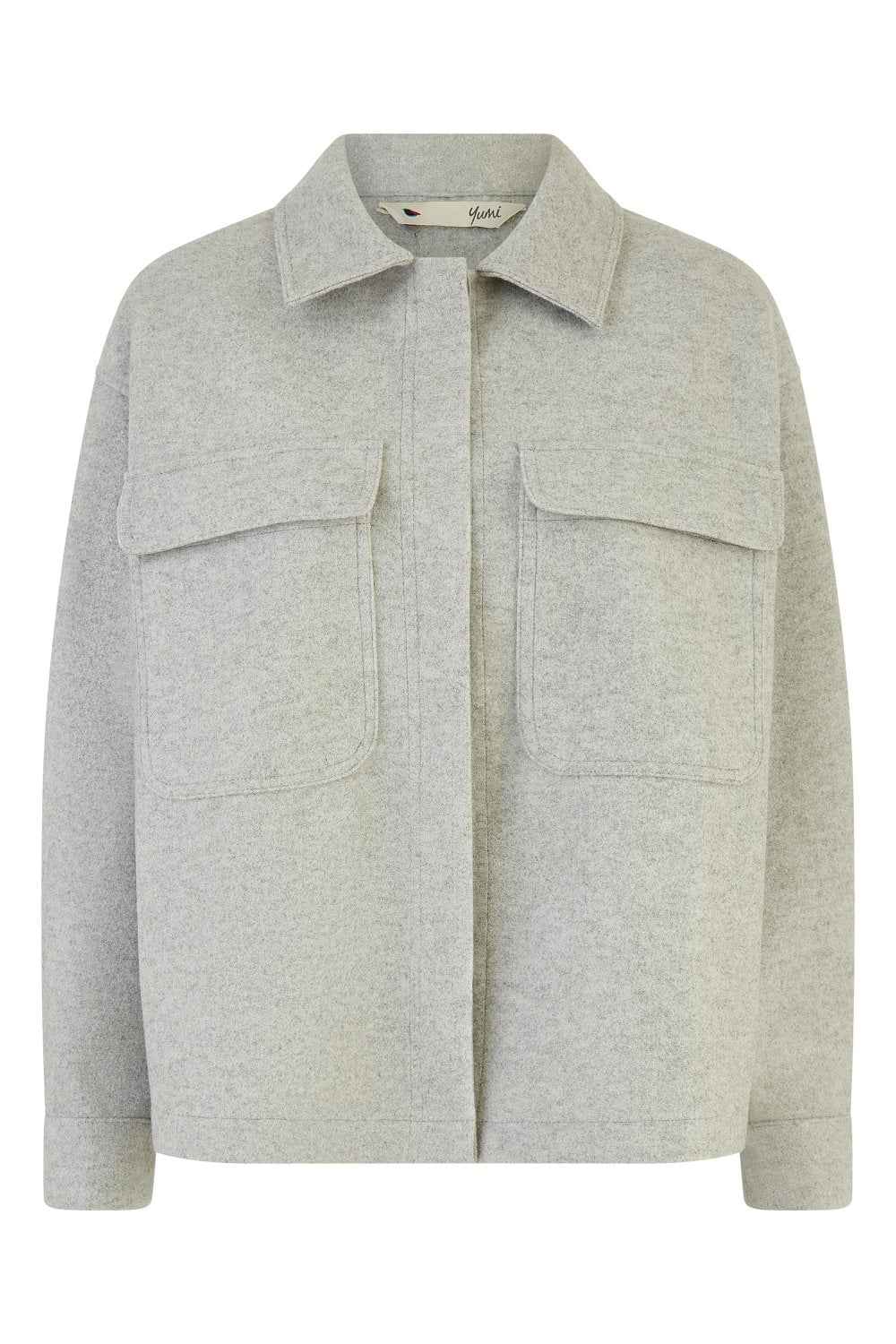 Yumi Grey Woven Shacket With Oversize Pockets
