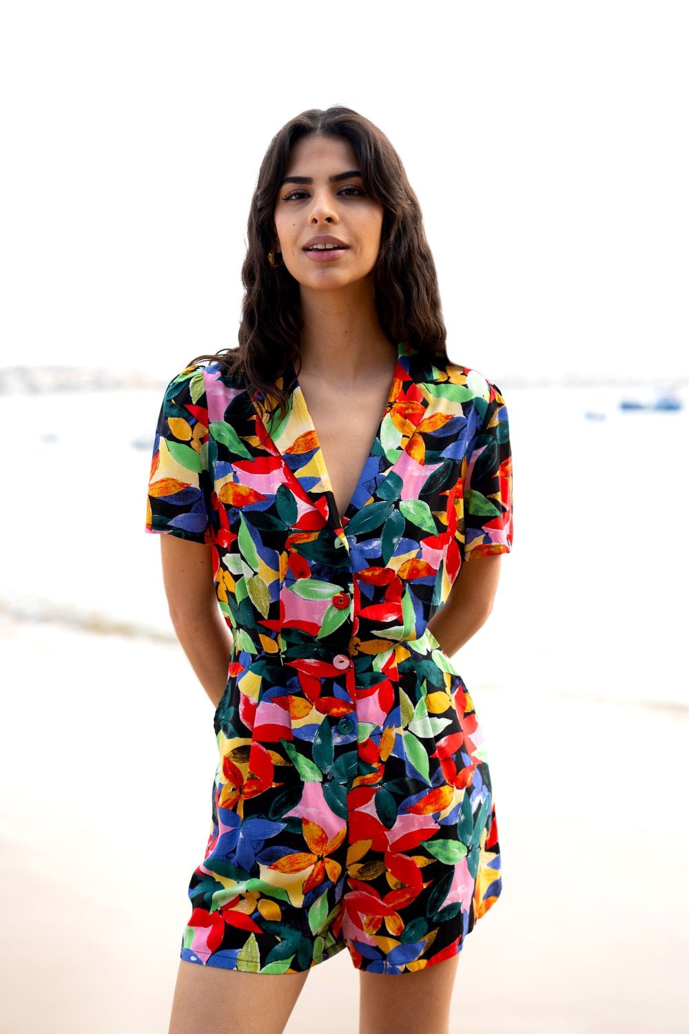 Yumi Multicolour Tropical Leaf Print Playsuit