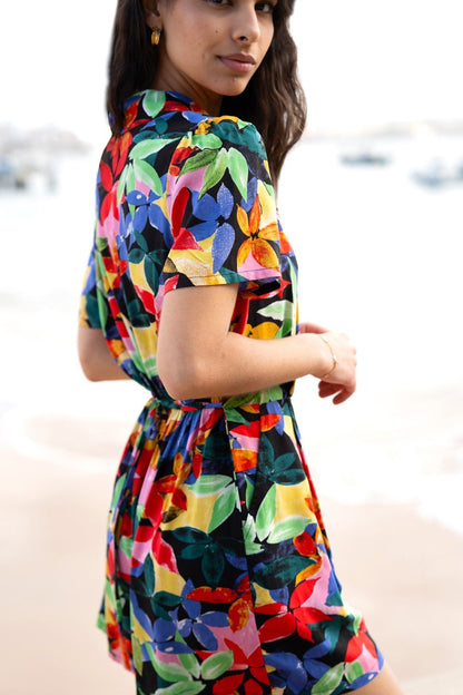 Yumi Multicolour Tropical Leaf Print Playsuit