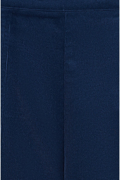 Yumi Navy Cord Cropped Wide Leg Trousers With Pockets
