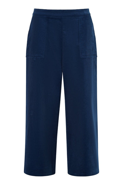 Yumi Navy Cord Cropped Wide Leg Trousers With Pockets