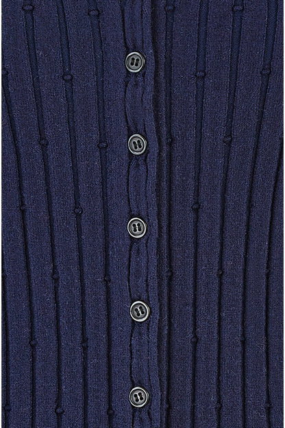 Yumi Navy Fitted Rib Button Up Cardigan