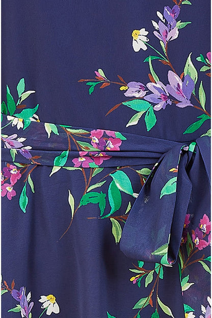 Yumi Navy Floral Print Midi Skater Dress