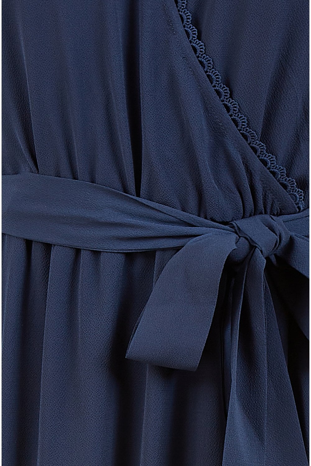 Yumi Navy Lace Sleeve Midi Wrap Over Dress