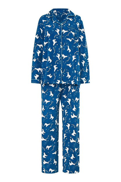 Yumi Navy Polar Bear Brushed Cotton Pyjamas