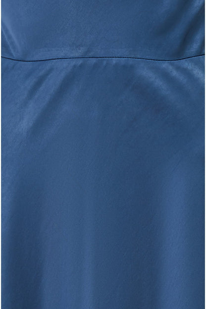 Yumi Navy Satin Cowl Neck Midi Slip Dress