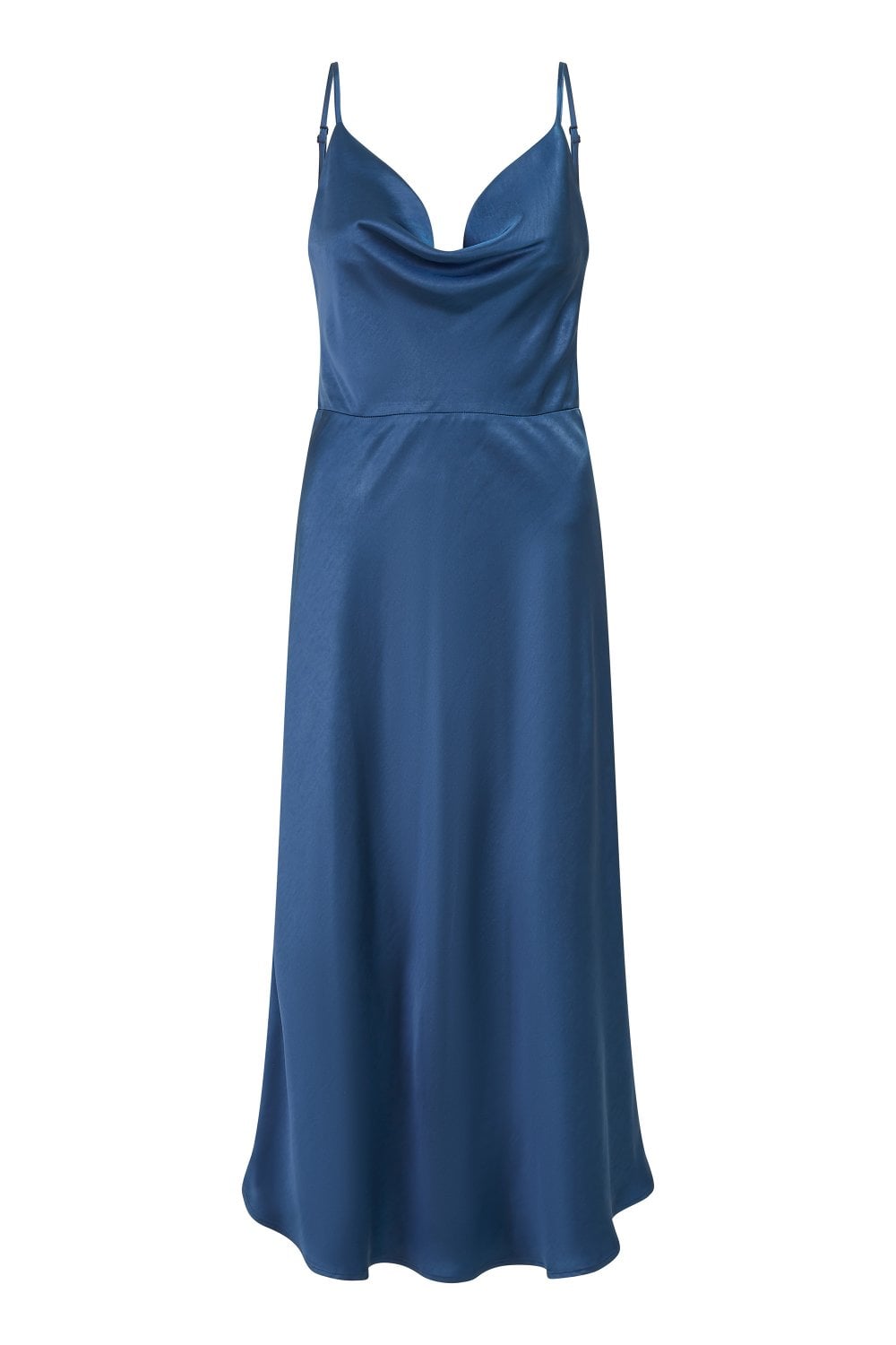 Yumi Navy Satin Cowl Neck Midi Slip Dress