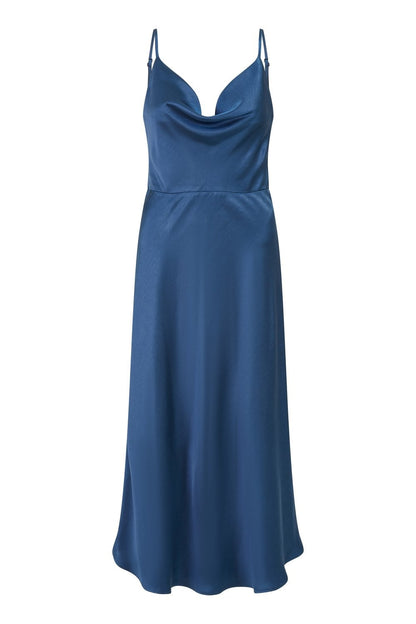 Yumi Navy Satin Cowl Neck Midi Slip Dress