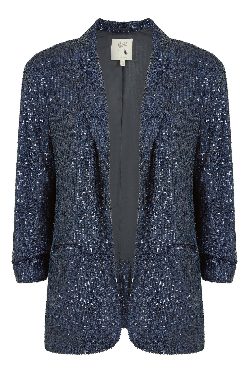 Yumi Navy Sequin Blazer With Pockets