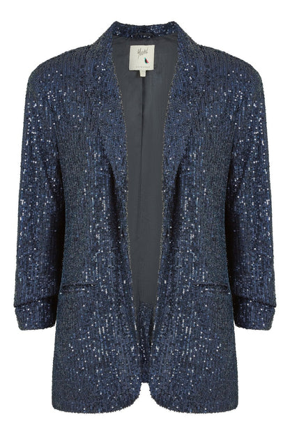 Yumi Navy Sequin Blazer With Pockets