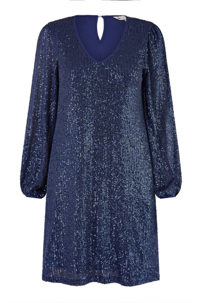 Yumi Navy Sequin Tunic With Balloon Sleeves