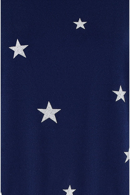 Yumi Navy Silver Foil Star Print Relaxed Fit Jumper