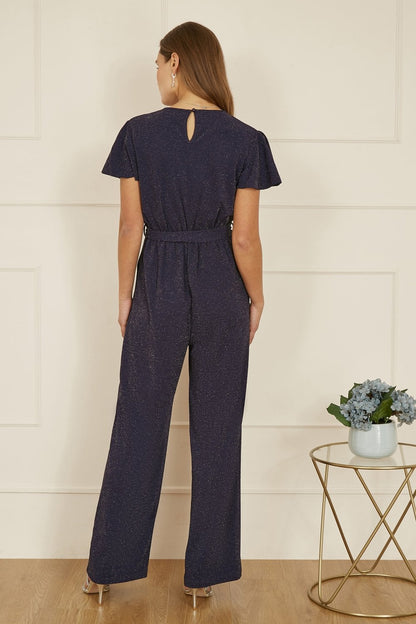 Yumi Navy Sparkle Stretch Wrap Over Jumpsuit