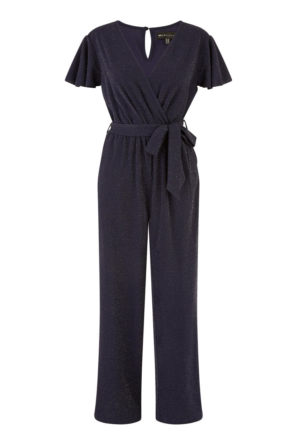 Yumi Navy Sparkle Stretch Wrap Over Jumpsuit