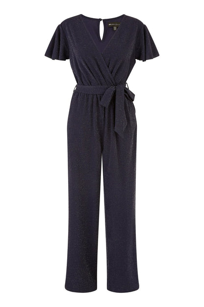 Yumi Navy Sparkle Stretch Wrap Over Jumpsuit