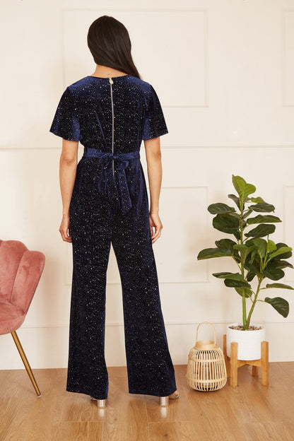 Yumi Navy Sparkle Velvet Jumpsuit